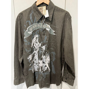 Men's Roar Charcoal Gray Journeymen Warrior graphic Casual Button Down Shirt XXL